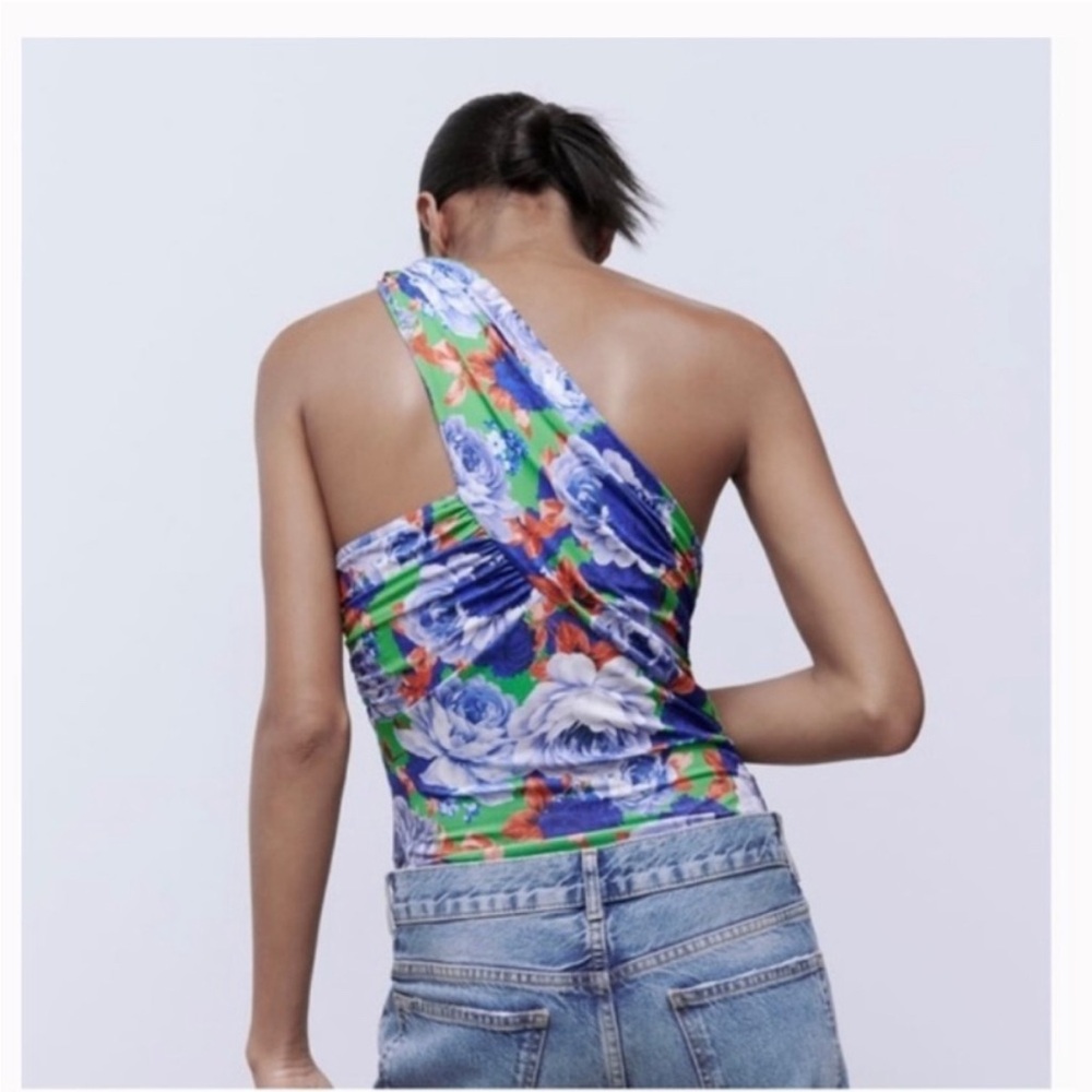 NWT Zara Bodysuit Floral One Shoulder Ruched Top Size Small - Picture 11 of 11